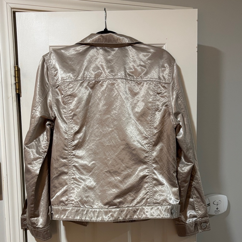 Chicos Metallic Gold Women's Jacket - Shiny Lightweight Coat - Picture 2 of 3